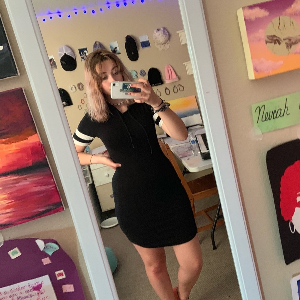 Black hooded bodycon dress